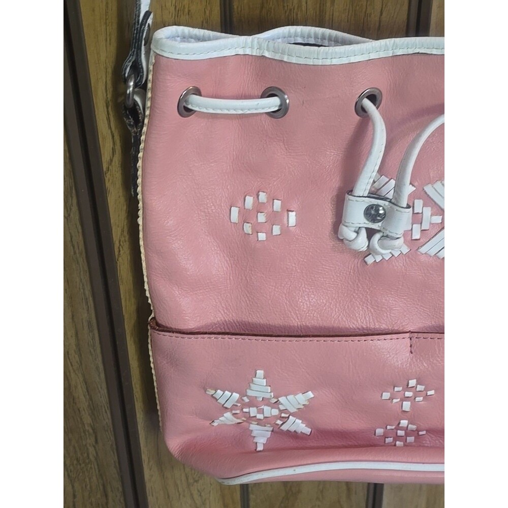Patricia Nash Brindisi Leather Bucket Bag Pink Aztec Lacing Cinch Crossbody - Picture 2 of 16